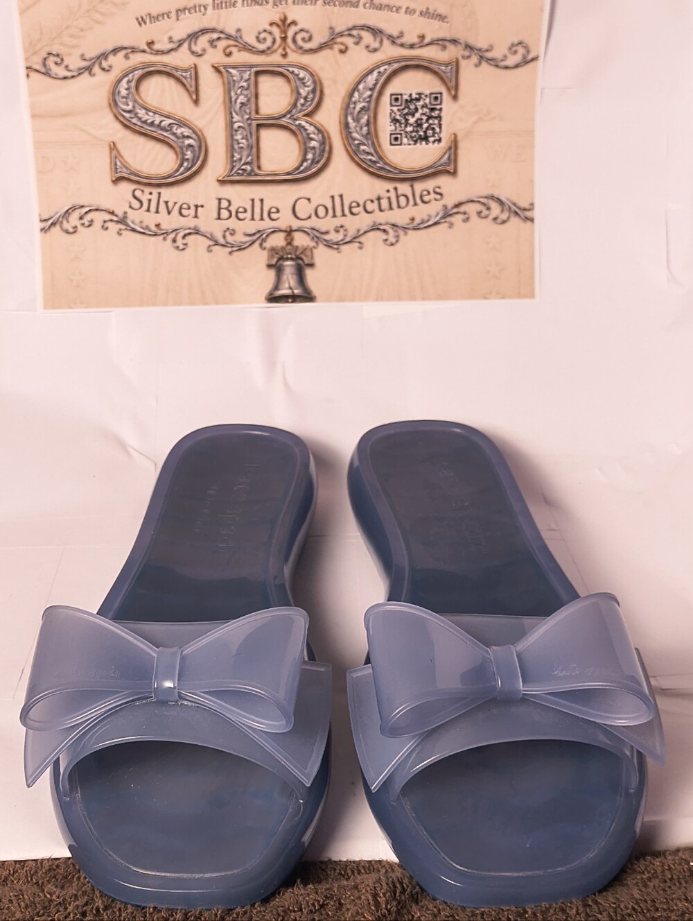 Kate Spade Slate Blue Translucent Jelly Bow Slide Sandals Women's Size 11